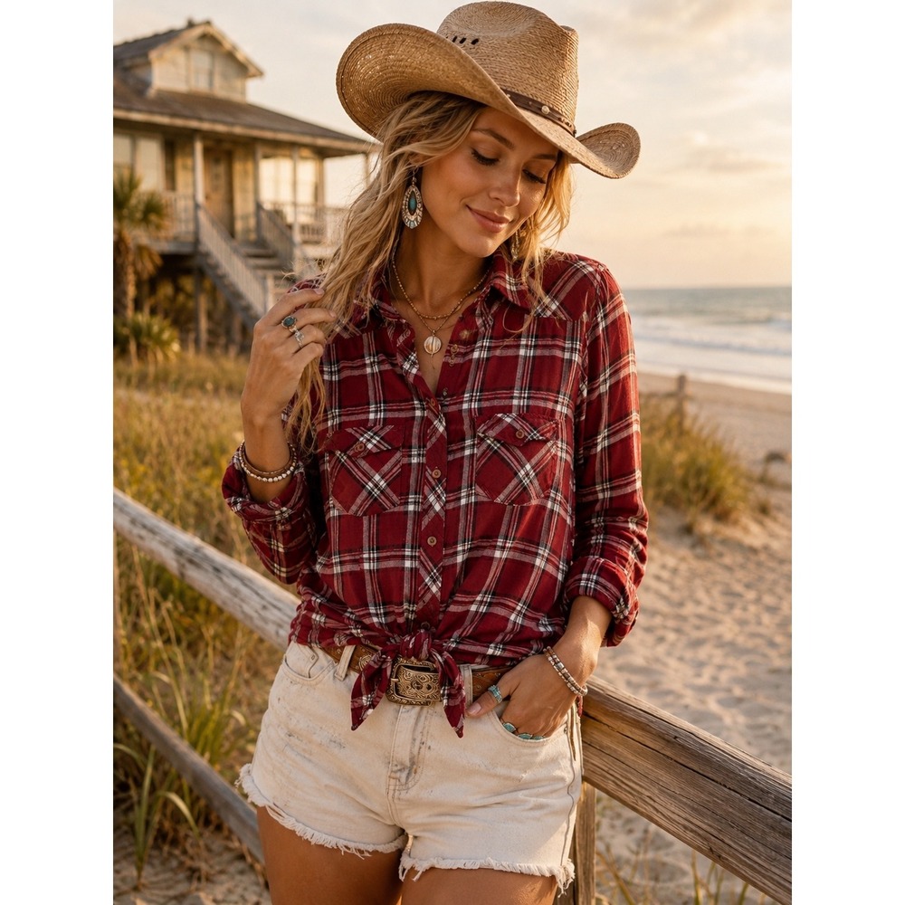 Torrid Womens Red Plaid Tie Front Button Down Shirt Long Sleeve Size 1X